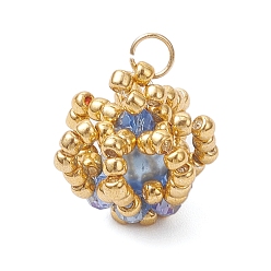 Стально-синий Подвески-короны из стеклянных бусин, с круглыми стеклянными жемчужинами и 304 соединительными кольцами из нержавеющей стали, стальной синий, 15~16x12~14 мм, отверстие : 3 мм