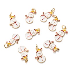 White Real 18K Gold Plated Brass Enamel Pendants, with Jump Ring, for Christmas, Snowmen, White, 18x11x1.5mm, Hole: 3.4mm