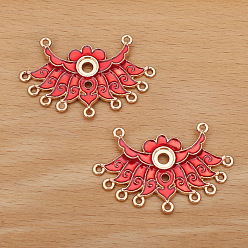 Красный Эмали сплава ссылки люстра компонент, цветок, красные, 45x30 мм, 30 шт / комплект