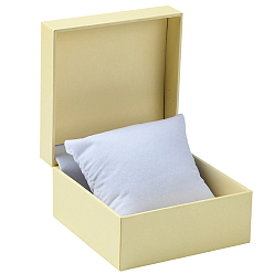 Бежевый Коробки для хранения часов из АБС-пластика, покрытые бумагой, с белой бархатной подушкой, квадратный, бежевые, 10x10x6.05 см