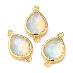 Champagne Yellow Synthetic Opal Connector Charms, Rack Plating Brass Teardrop Links, Golden, Champagne Yellow, 17.5x10.5x5mm, Hole: 1.4mm