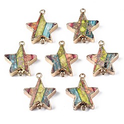 Разноцветный Соединители из натуральной имперской яшмы, с золотой железной петлей и краем, окрашенные, звезда, красочный, 24x20~21x6~7 мм, отверстие : 1.6 мм