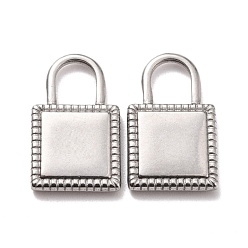 Stainless Steel Color Non-Tarnish 304 Stainless Steel Pendants, Lock, Stainless Steel Color, 20x12x2.5mm, Hole: 5.5x6mm