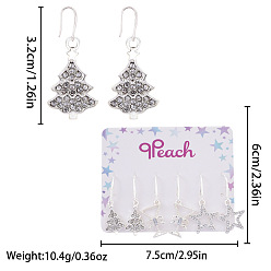 Платина 3Парные рождественские серьги-подвески из сплава со стразами, платина, 60x75 мм