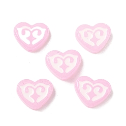 Pink Окрашенные и запеченные стеклянные бусины, хаерт с рунами, с эмалью, розовые, 12x15x4.5 мм, отверстие : 1.2 мм