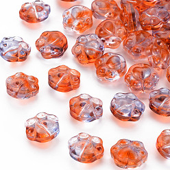 Coral Two Tone Transparent Baking Paint Glass Beads, Paw Print, Coral, 13.5x15x8.5mm, Hole: 1.2mm