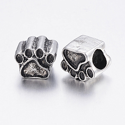 Античное Серебро 304 из нержавеющей стали европейские шарики, бусины с большим отверстием, отпечатки лап, античное серебро, 9x11x8 мм, отверстие : 5 мм