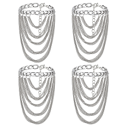 Платина 4шт. многослойные цепочки из сплава с кисточками для украшения каблуков на щиколотку для женщин, платина, 9 дюйм (227 мм)
