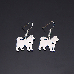 Stainless Steel Color 304 Stainless Steel Dangle Earrings for Women, Dog, Stainless Steel Color, 34.5x48.7mm