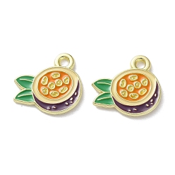 Светло-хаки Эмалевые подвески из фруктового сплава, Маракуйя, золотой свет, светлый хаки, 15x16x1.5 мм, отверстие : 1.8 мм