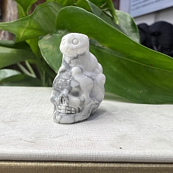 Говлит Резной череп из натурального говлита с фигурками кошек, для домашнего офиса настольный орнамент фэн-шуй, 30~40 мм