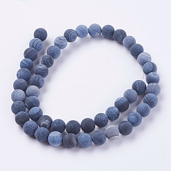 Black Natural Weathered Agate Beads Strands, Dyed, Frosted, Round, Black, 8mm, Hole: 1mm, about 46pcs/strand, 14~15 inch