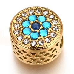 Синий Циркон 304 из нержавеющей стали европейские шарики, бусины с большим отверстием, со стразами, колонна с цветком и сердцем, античное серебро, синий циркон, 12x8 мм, отверстие : 4 мм