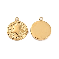 Настоящее золото 18K Ионное покрытие (ip) 304 подвески из нержавеющей стали, плоский круглый с шармом в виде звезды, реальный 18 k позолоченный, 14x11.5x2 мм, отверстие : 1.5 мм