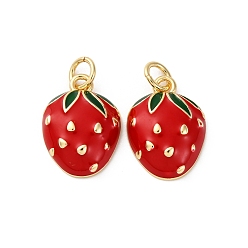 Настоящее золото 18K Латунь эмаль подвески, клубника, стойки покрытие, долговечный, с целью перехода в кольце, без кадмия и без свинца, реальный 18 k позолоченный, 15.5x11.5x4.5 мм, отверстие : 3 мм