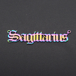 Стрелец Ионное покрытие (ip) 201 звенья из нержавеющей стали, двенадцать созвездий, старый английский, лазерная резка, Радуга цветов, Стрелец, 9x43x1 мм, отверстие : 1.2 мм