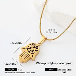 Hamsa Hand 304 de acero inoxidable collares pendientes, dorado, hamsa mano, 15.75 pulgada (40 cm)