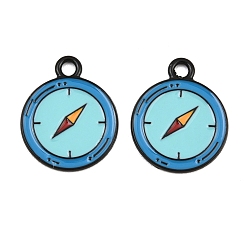 Pale Turquoise Baking Paint Alloy Enamel Pendants, Compass Charms, Black, Pale Turquoise, 20.5x17x1mm, Hole: 2mm