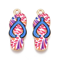 Ярко-Розовый Подвески из эмали и сплава, стойки покрытие, шарм вьетнамки, золотой свет, ярко-розовый, 30.2x12x2 мм, отверстие : 2 мм