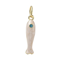 BlanchedAlmond Colgantes de esmalte de bronce, encantos de pescado, con anillo de salto, larga duración plateado, chapado en rack, sin plomo y el cadmio, real 18 k chapado en oro, almendra blanqueada, 27x6x7 mm, agujero: 6 mm