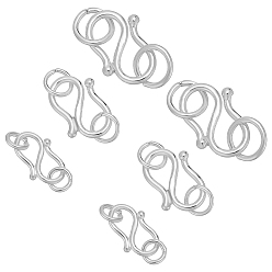 Посеребрённый 6 шт. 3 стили 925 застежки S-образной формы из стерлингового серебра, S-крючок застежки, с прыжковых колец, 925 серебро покрытием, 8.5~11.5x7~8x1 мм, отверстие : 2.6~3.8 мм, 2 шт / стиль