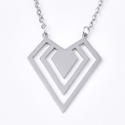 Stainless Steel Color Non-Tarnish 201 Stainless Steel Pendant Necklaces, with Cable Chains, Diamond, Stainless Steel Color, 16.9 inch(43cm), 2mm, Diamond: 33x27.5x1mm