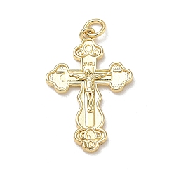 Real 18K Gold Plated Easter Brass Pendants, Crucifix Charms, Cadmium Free & Lead Free, Rack Plating, Long-Lasting Plated, Real 18K Gold Plated, 30x19x2mm, Hole: 3.5mm