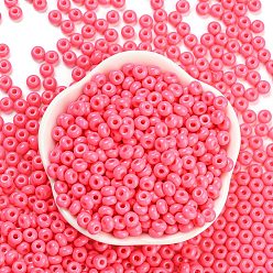 Hot Pink Imitation Jade Glass Seed Beads, Luster, Baking Paint, Round, Hot Pink, 5.5x3.5mm, Hole: 1.5mm