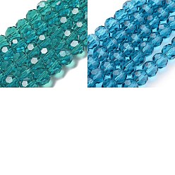 Turquoise Foncé Des billes de verre transparentes, à facettes (32 facettes), ronde, turquoise foncé, 8mm, Trou: 1mm, Environ 65~67 pcs/chapelet, 49~50 cm
