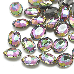 Средно--витражный Сделай сам указал назад k 9 стеклянные кабошоны со стразами, случайное цветное покрытие, граненые, овальные, Vitrail среднего, 8x6x3 мм