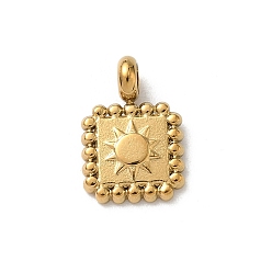 Квадрат 304 подвески из нержавеющей стали, квадрат с солнцем, 15.5x10.5x5 мм, отверстие : 3 мм