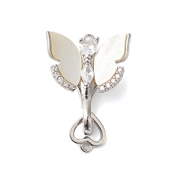 Платина Латунные микропаве, прозрачные фианиты, раскладывающиеся застежки с ракушкой, без кадмия, без никеля и без свинца, бабочка, платина, 27 мм, отверстие : 1.2 мм