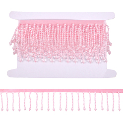 Бледно-Розовый 2.5 метров пластиковых бусин и полиэстеровой кружевной ленты, для аксессуаров для одежды, с картонной карточкой, розовый жемчуг, 2-1/2 дюйм (62 мм)