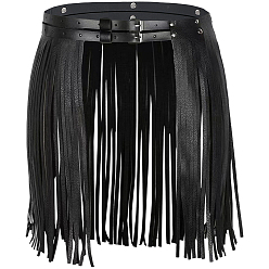 Черный Пояса для юбки из искусственной кожи с бахромой, Сплав с заклепками, платина, чёрные, 1160x370x11 мм