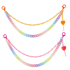 (52) Непрозрачная лаванда 2 шт. 2 цветные акриловые двухслойные цепные ремни, Джинсовые цепочки с подвесками в виде леденцов в форме сердца, разноцветные, 519 мм, 1 шт / цвет