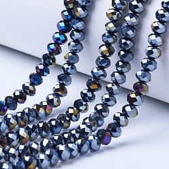 Black Electroplate Glass Beads Strands, Opaque Solid Color, AB Color Plated, Faceted, Rondelle, Black, 2.9~3.3x2mm, Hole: 0.8mm, about 145~150pcs/strand, 34~35cm