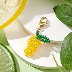 Желтый Подвеска в виде винограда из стеклянных бусинок, 304 подвески-застежки-лобстеры из нержавеющей стали для украшений сумок, желтые, 47 мм