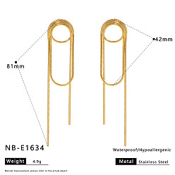 Золотой Овальные 304 серьги-гвоздики из нержавеющей стали с кисточками, цепочка-оберег, золотые, 81 мм