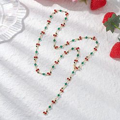 Золотой Латунная эмалевая красная вишня звенья цепи и ожерелья для женщин, золотые, 27.76 дюйм (70.5 см)