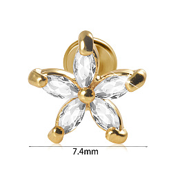 Цветок 304 серьги из прозрачного циркониевого хряща из нержавеющей стали с микропаве, золотые, цветок, 8 мм, штифты : 1.2 мм