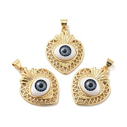 Светлый Стально-синий Латунные подвески со священным сердцем, смолой глаза, без кадмия, без никеля и без свинца, реальный 18 k позолоченный, светло-стальной синий, 29x22.5x7 мм, отверстие : 3.5x4.3 мм