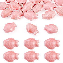 Pink 18 pièces de rangs de perles en porcelaine faites à la main, poisson, rose, 19x15x9mm, Trou: 1.6mm