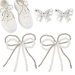 Белый 2 акриловые и пластиковые пряжки для обуви, украшения для обуви, бантом, белые, 24~120x32.5~95x12 мм