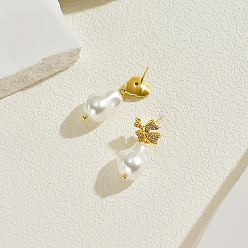 Mixed Shapes Элегантные латунные серьги-гвоздики, золотые, с пластиковой имитационной жемчужиной, разнообразные, 30x13 мм