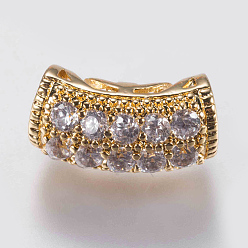 Golden Brass Micro Pave Cubic Zirconia Beads, Tube, Clear, Golden, 13x6mm, Hole: 3mm