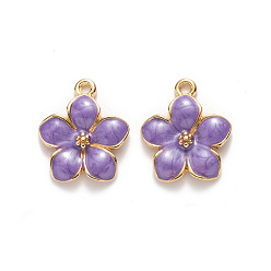Medium Purple Alloy Enamel Pendants, Golden, Sakura, Medium Purple, 17x14mm