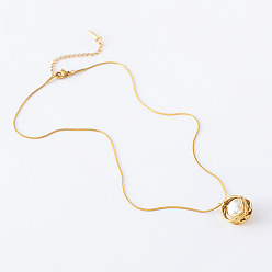 Золотой 3 шт. элегантные круглые подвески из нержавеющей стали и искусственного жемчуга для женщин, белые, золотые, 15.75 дюйм (40 см)