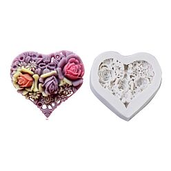 Светло-серый Пищевые силиконовые формы, формы помады, для украшения торта поделки, цвет шоколада, конфеты, изготовление ювелирных изделий на основе смолы и эпоксидной смолы, Сердце с розой, светло-серый, 50x52x11.5 мм, Роза: 34x41 мм