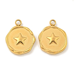 Настоящее золото 18K Ионное покрытие (ip) 304 подвески из нержавеющей стали, плоский круглый с шармом в виде звезды, реальный 18 k позолоченный, 16x12.5x2.5 мм, отверстие : 1.6 мм