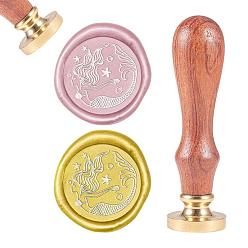 Golden DIY Scrapbook, Brass Wax Seal Stamp and Wood Handle Sets, Mermaid, Golden, 8.9x2.5cm, Stamps: 25x14.5mm